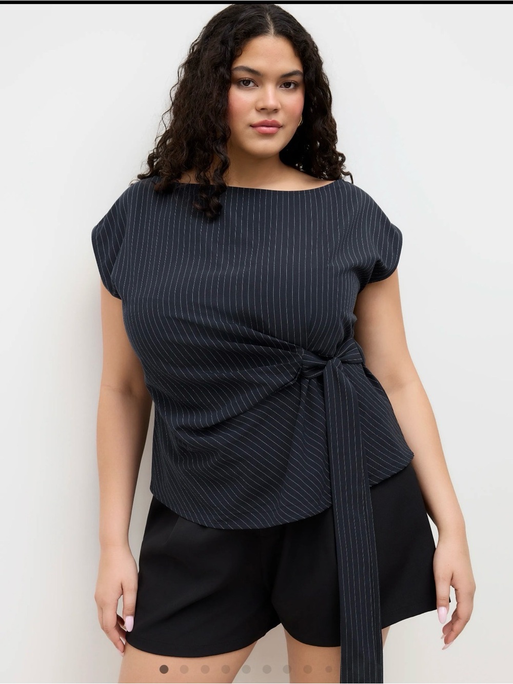 Cider Navy Pinstripe Wrap-Tie Women's Blouse